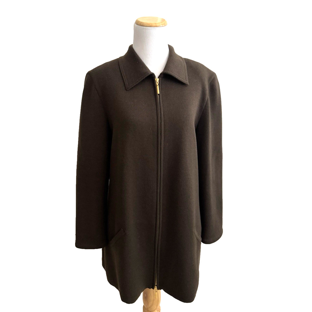 Vintage Escada Knit Cardigan Jacket 42 / 12 Brown Wool Cashmere Full-Zip Germany